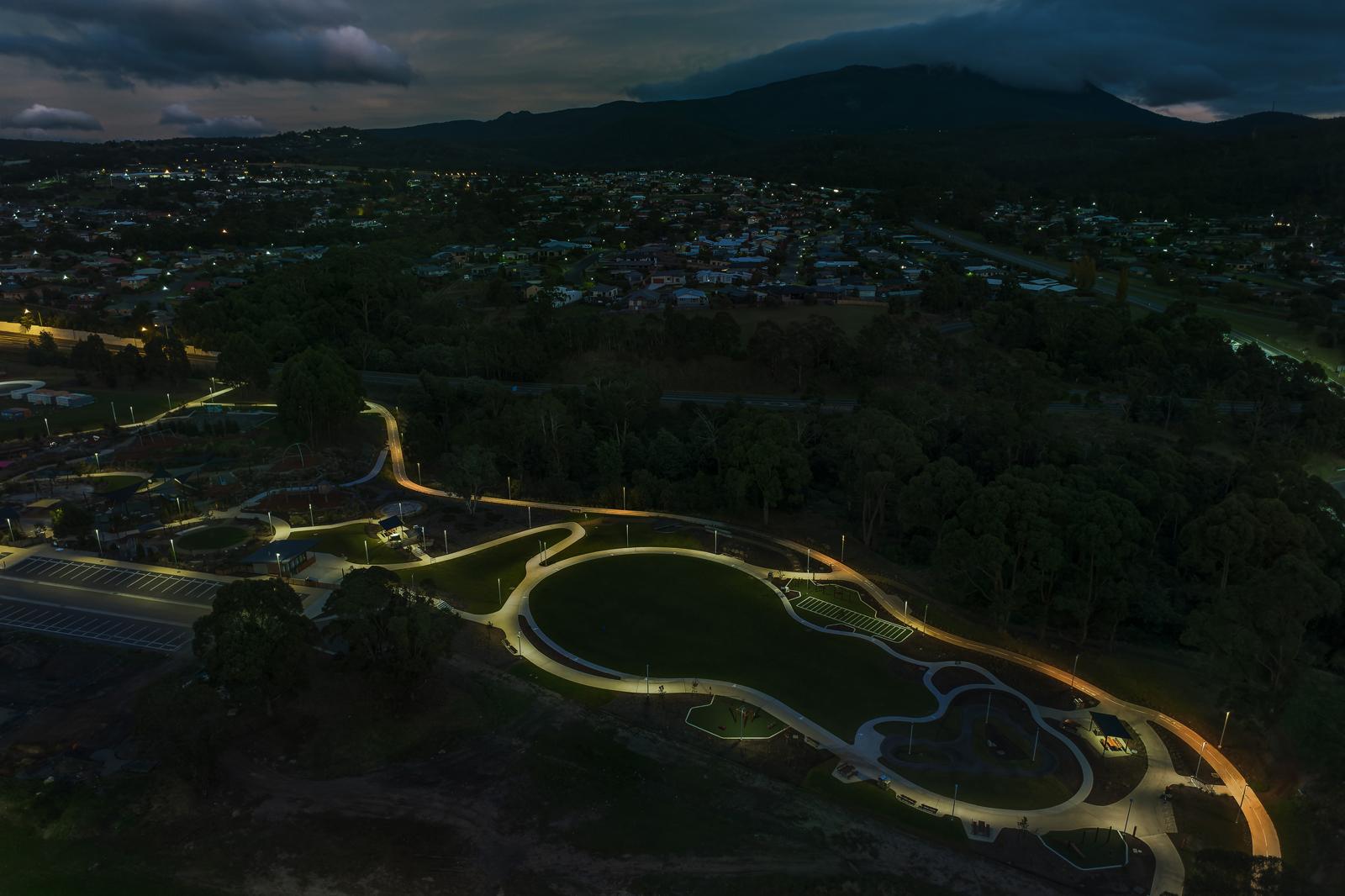 Canberra City, Constitution Place lit up with WE-EF LIGHTING, view from above